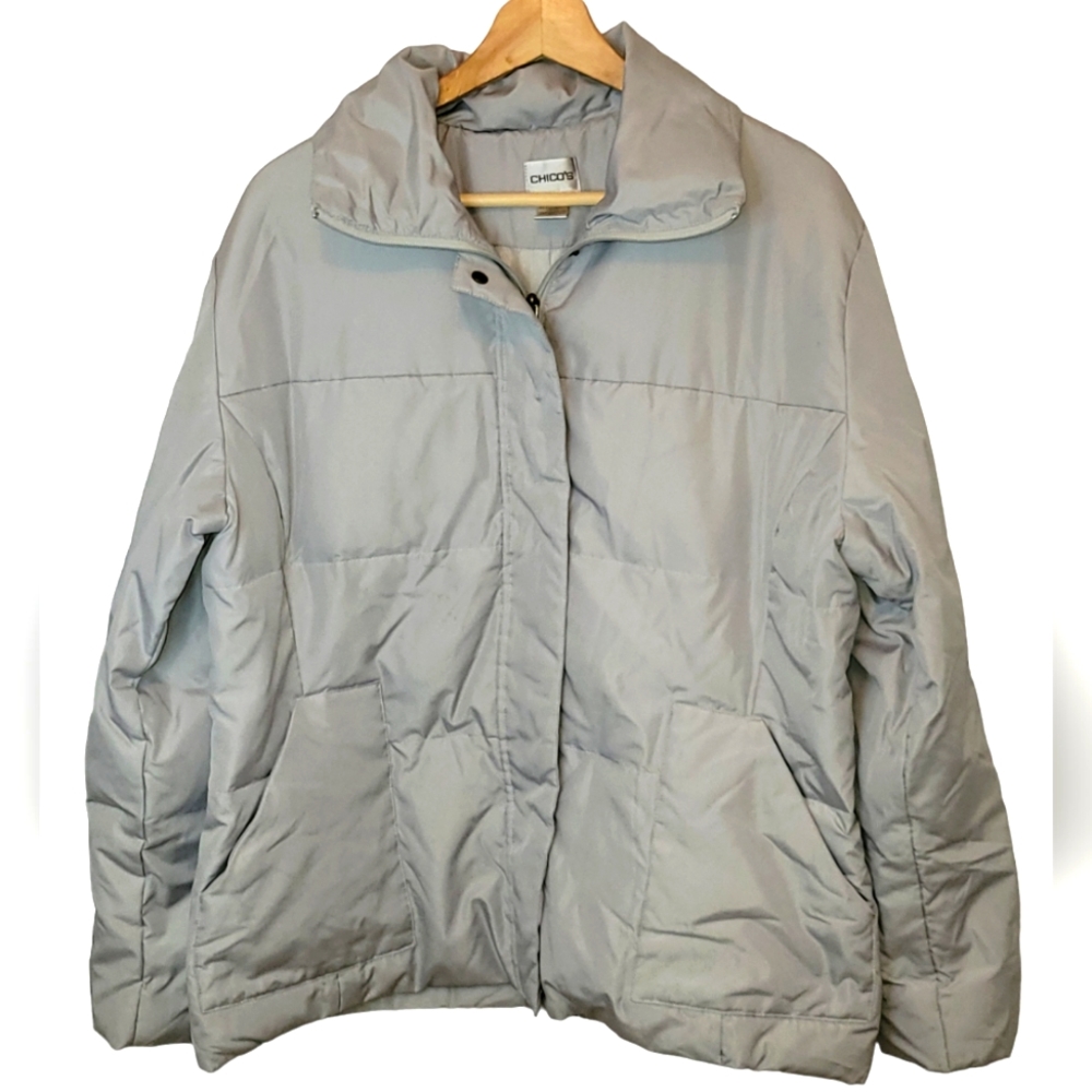 Chico's Women's Grey Puffer Jacket Size 2/Large - Picture 1 of 4